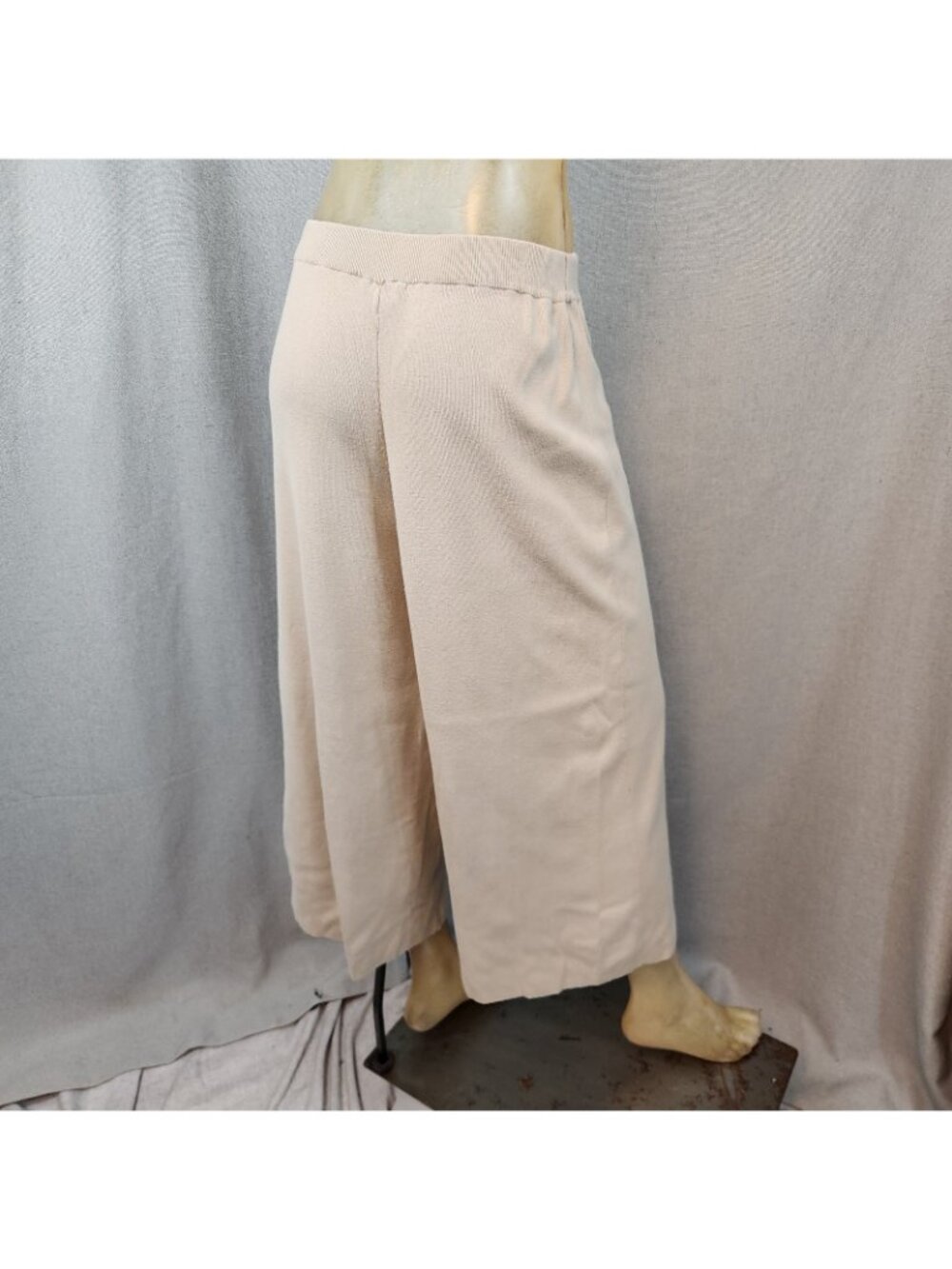 Chicos Beige Brown Casual Stretch Knit Cropped Pants Size 1 MEDIUM 8 Elastic Wst - Picture 4 of 6